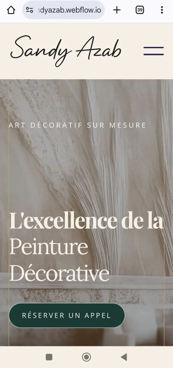 Vue mobile du site Sandy Azab – galerie filtrable peinture décorative
