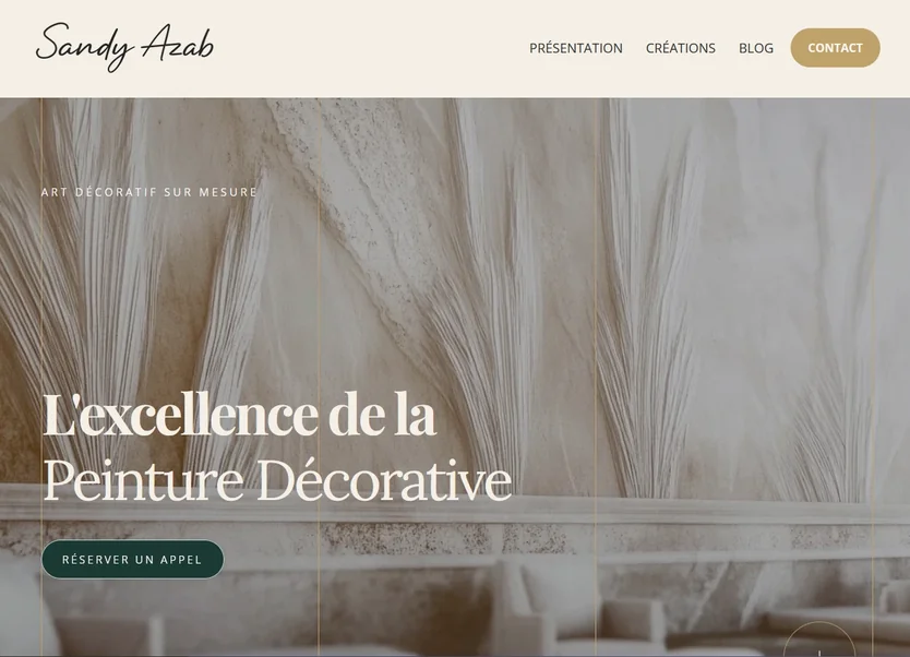 page d’accueil du site vitrine Sandy Azab – peinture décorative haut de gamme