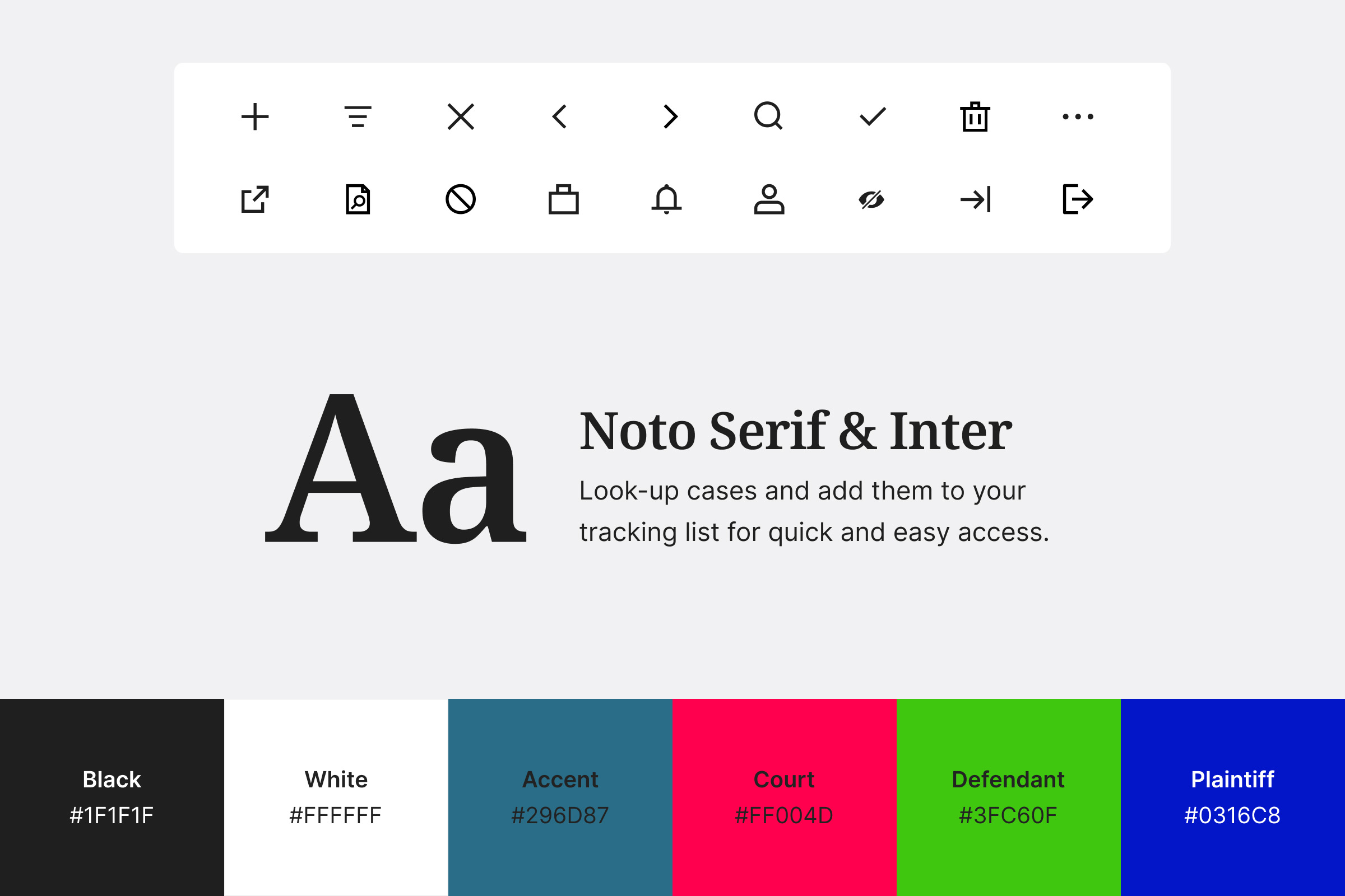 Style guide with icons, text and colors