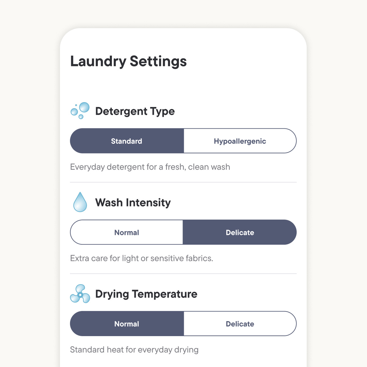 Laundry setting selection