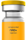 Small glass vial with yellow cap labeled for medical use.
