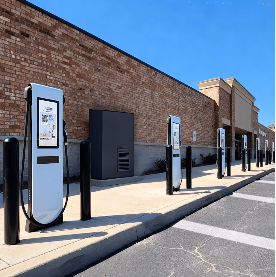 EV drivers charging their vehicles while shopping at a grocery store