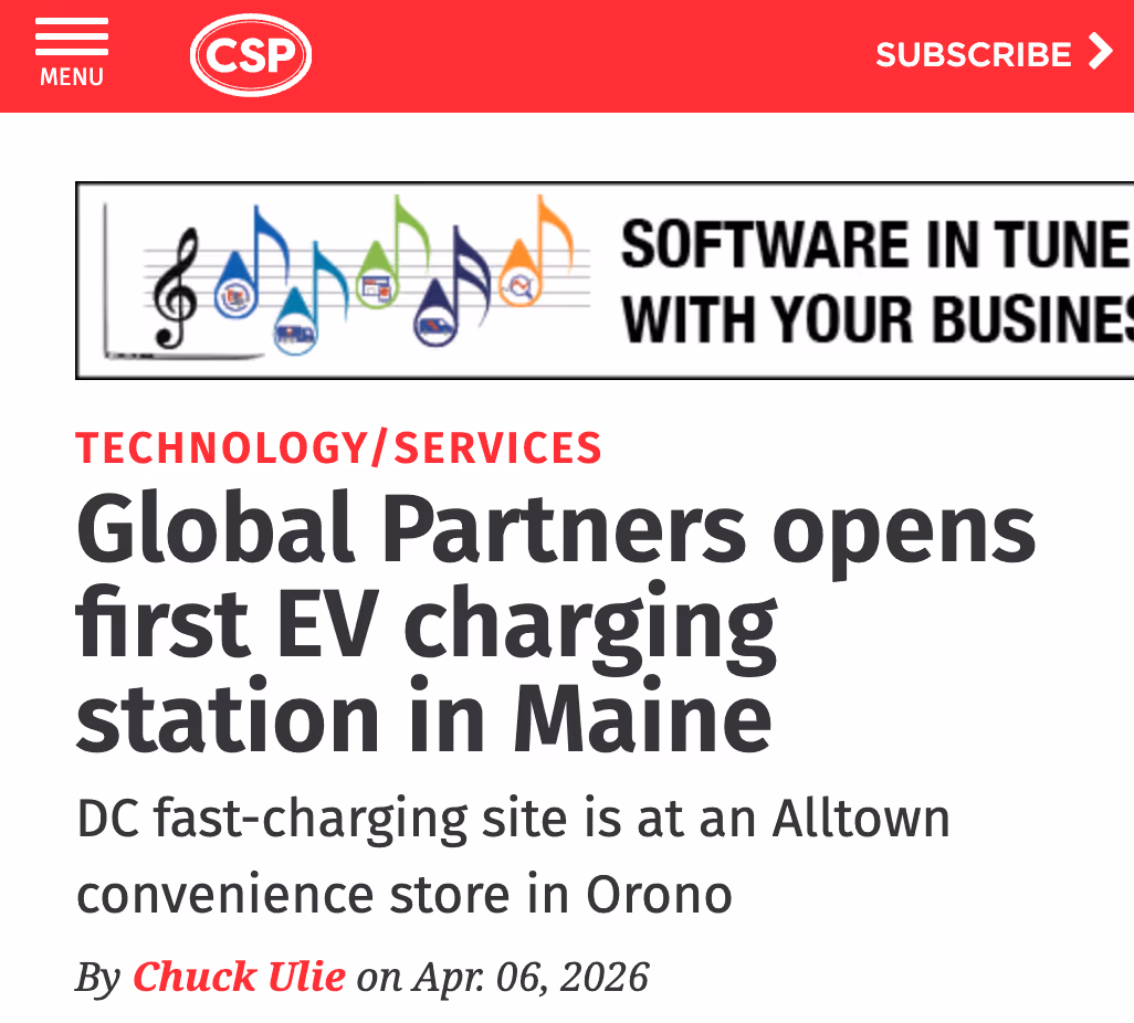 Global Partners launches its first EV charging location in Maine with a retail-based fast charging site