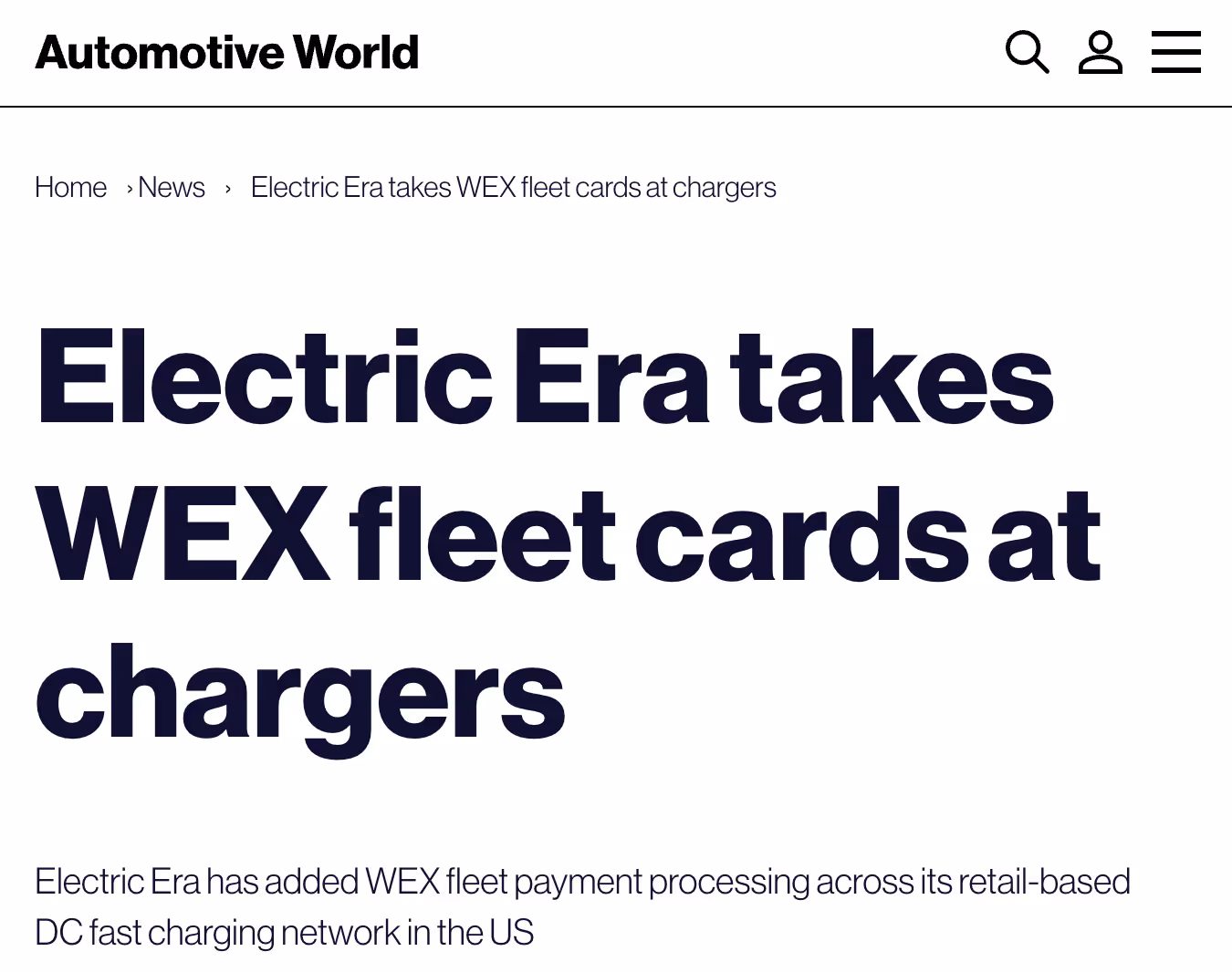 Electric Era enables WEX fleet card payment processing at retail-focused DC fast charging stations