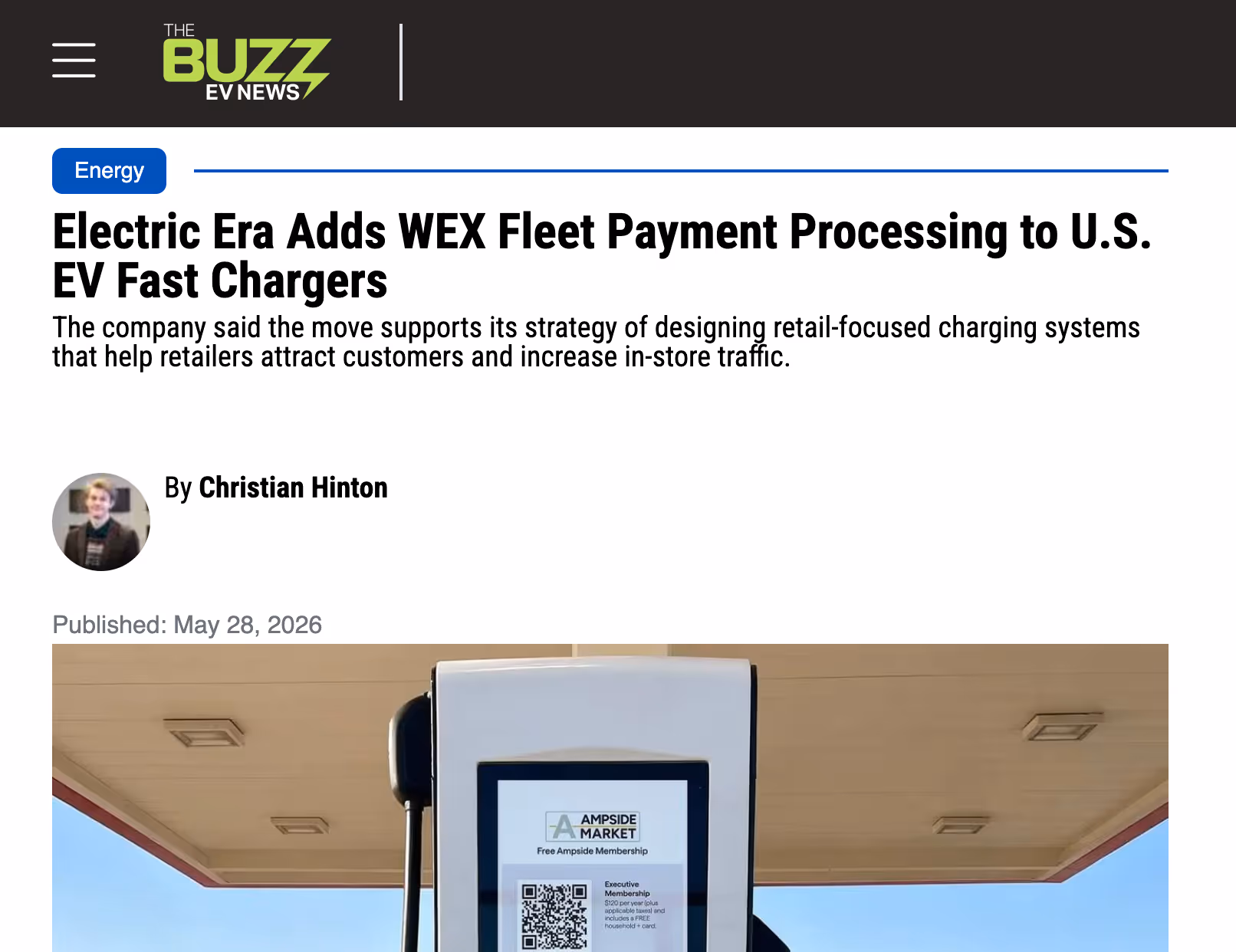 Electric Era expands EV charging payment options with WEX fleet card support