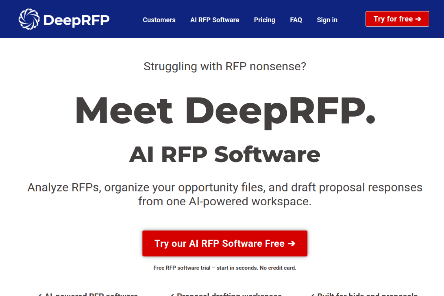 DeepRFP homepage screenshot