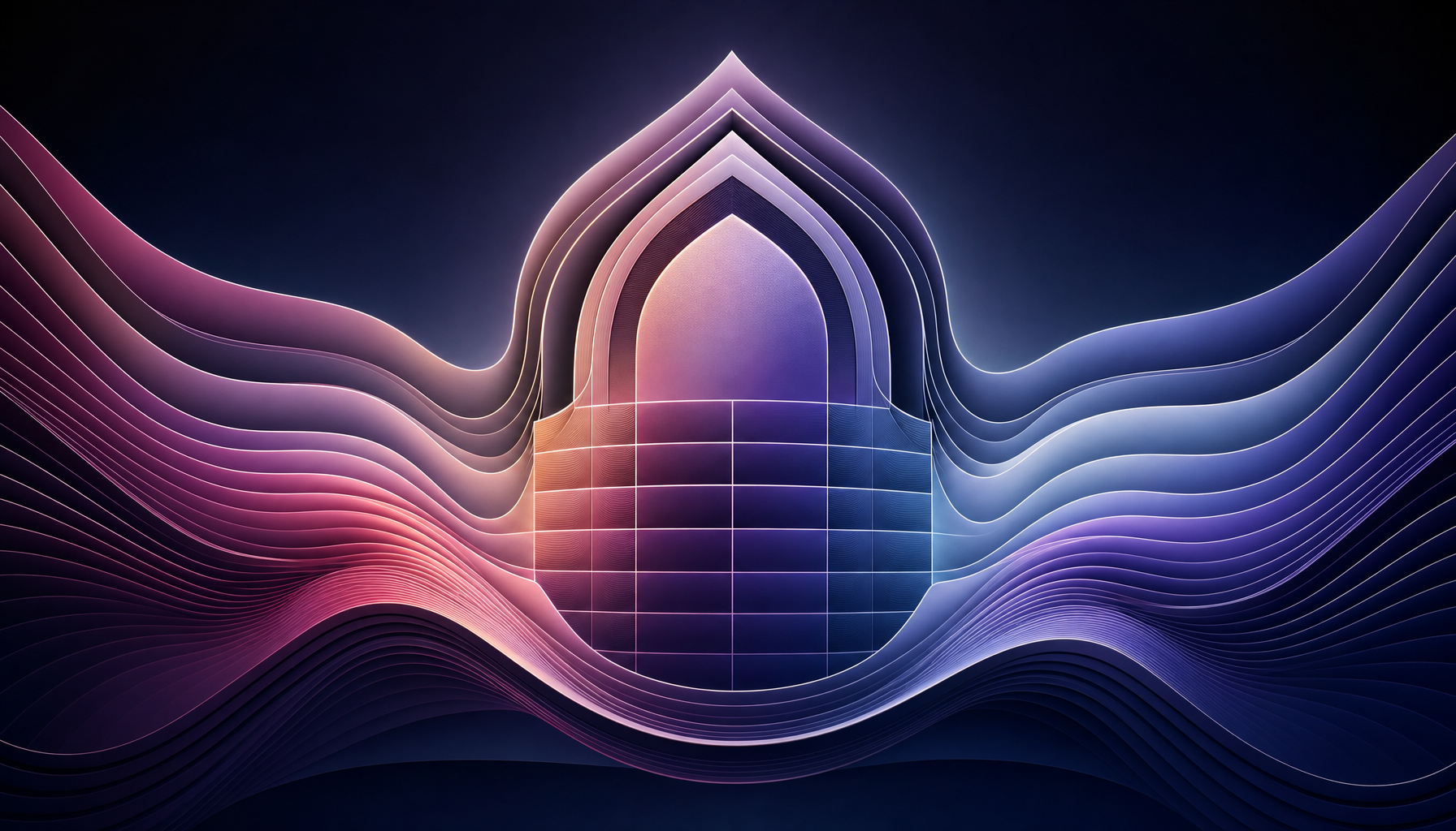 Abstract shield and assessment grid representing a structured higher education vendor review