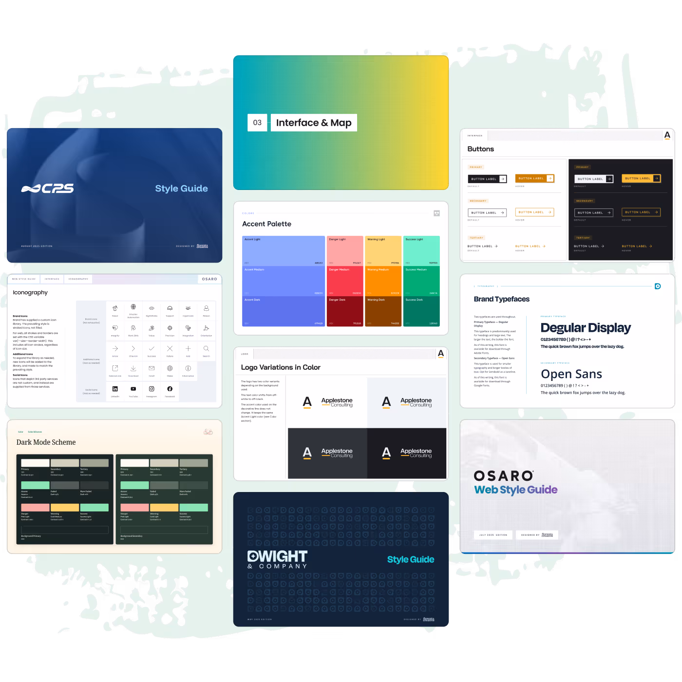 A collage of several well-designed style guides.