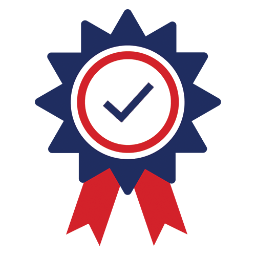 blue and red certification ribbon icon