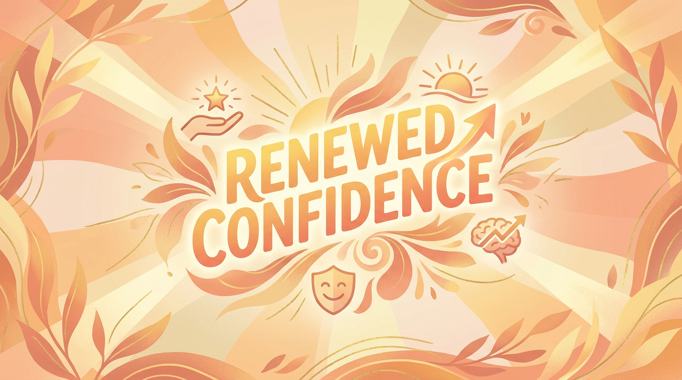 One-phrase callout-style visual: "Renewed Confidence" in a bold, uplifting font on a soft, warm background.