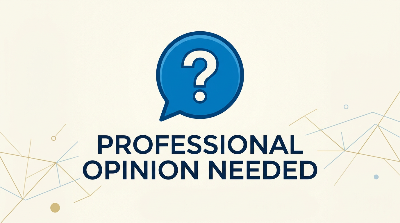 One-phrase callout-style visual: "Professional Opinion Needed" centered on a clean, light background.