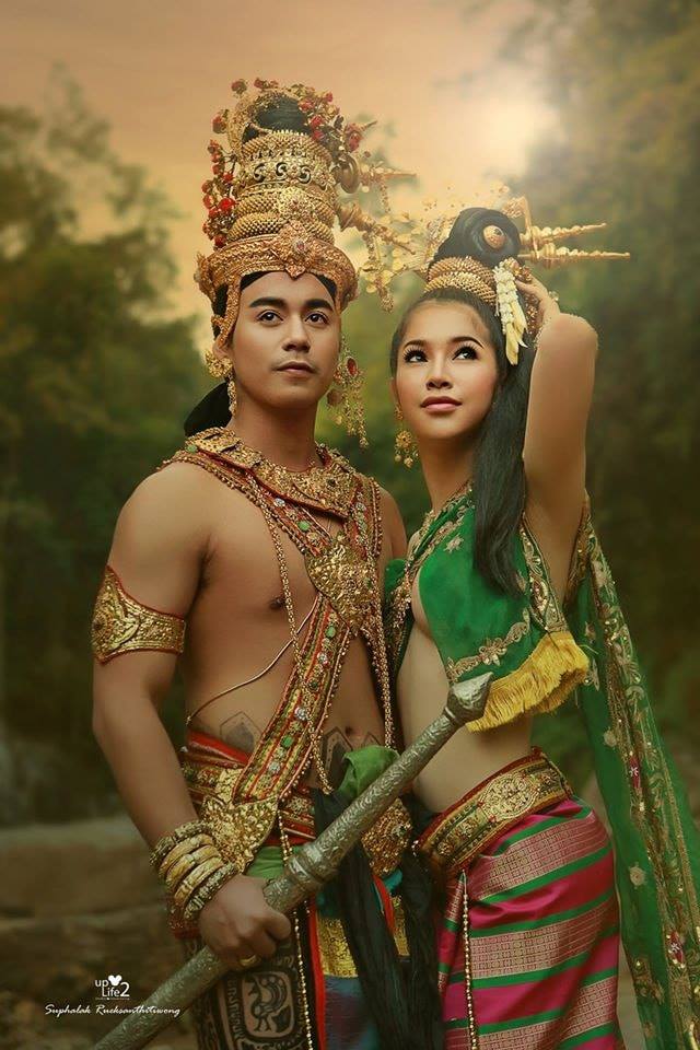 Costumed performers portraying figures from Thai literature