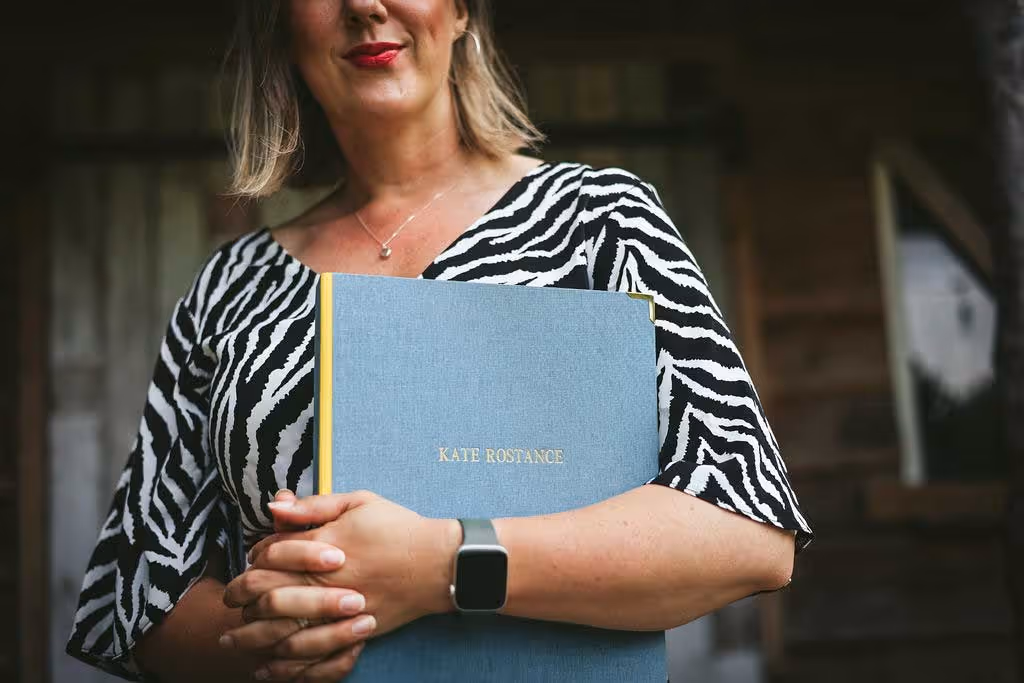 Personalised celebrant folder for Kate Rostance