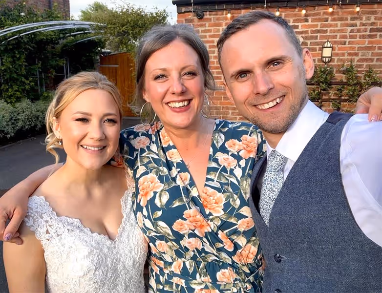 Post ceremony wedding selfie with Kate Rostance, the bride and groom