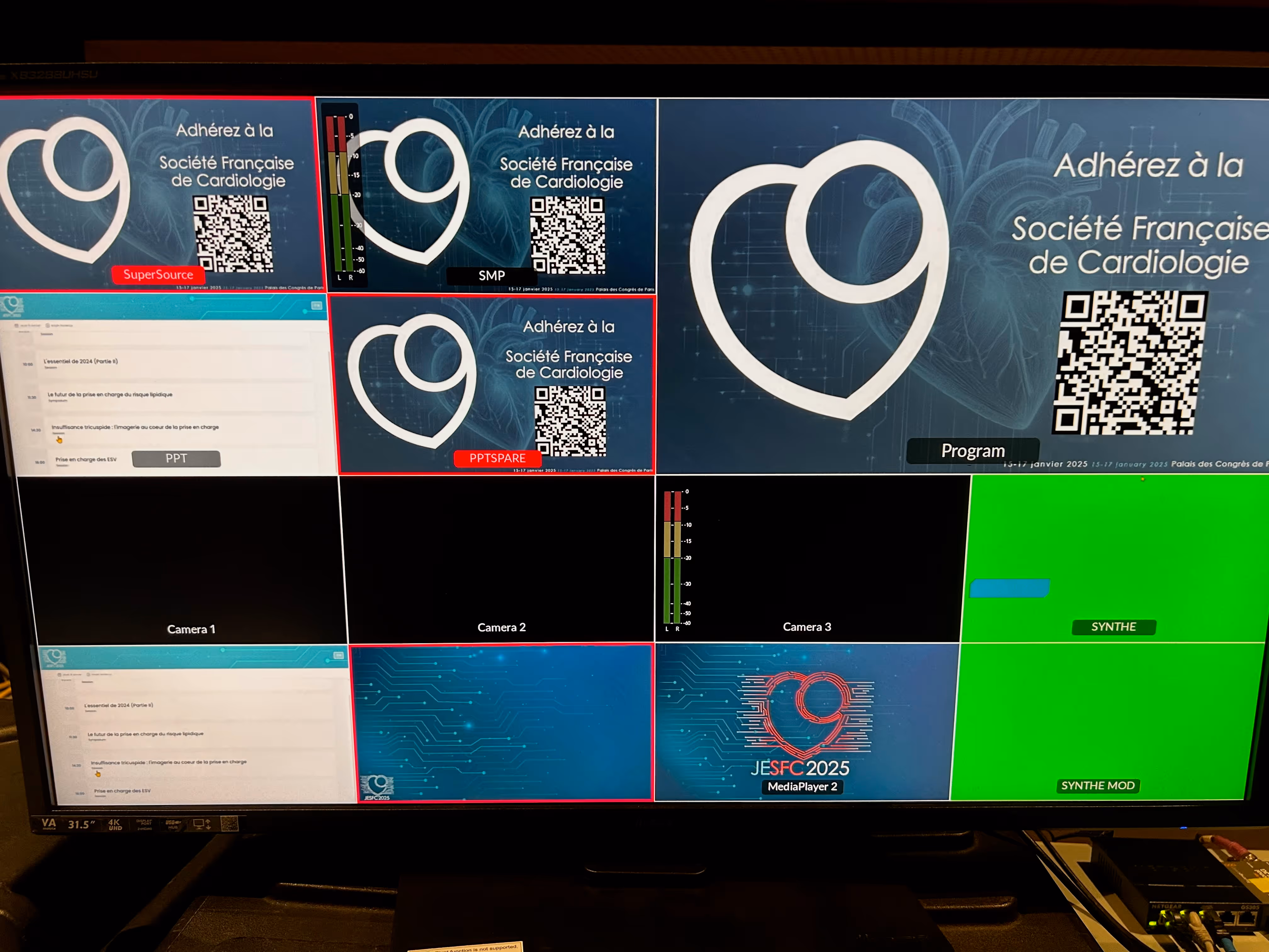 Photo d'un écran multi fenêtrage d'un mélangeur vidéo avec un chroma key