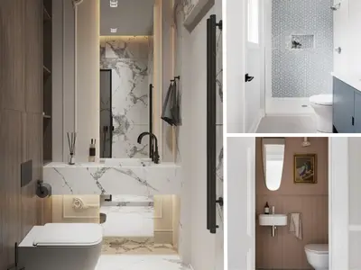 Collage of clever and stylish small bathroom layouts