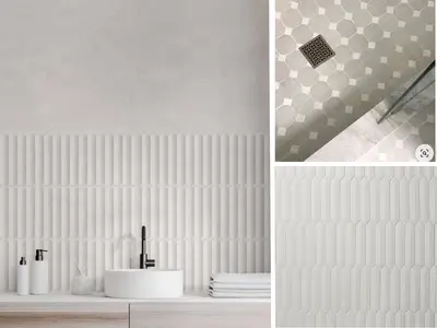 Collage of bathroom tile styles and patterns