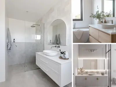 Collage of modern bathroom designs with minimalist style
