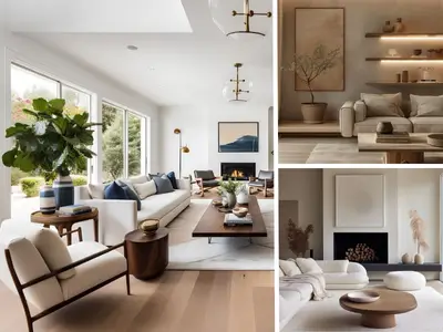 A collage of 3 images showcasing cozy and stylish living room designs featuring comfortable seating, modern décor, and bright natural lighting.
