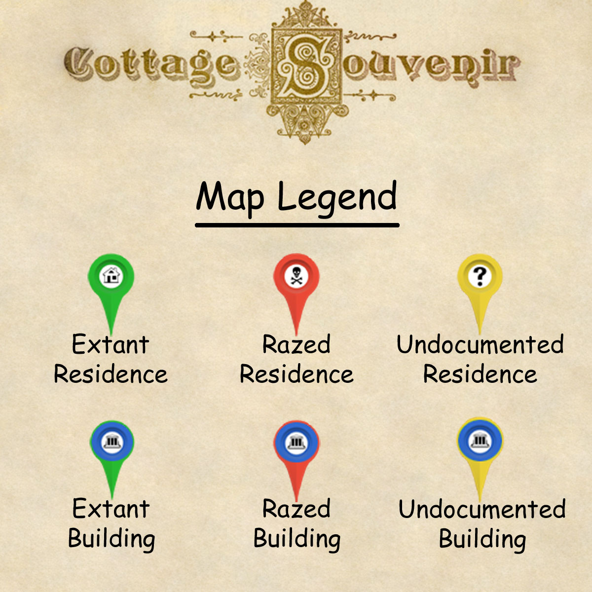A map legend graphic to illustrate the map pins.
