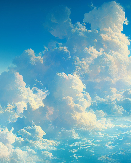 A vivid cloudscape set against a bright blue sky, representing the light, airy, and innovative design approach of Nimbus Library.