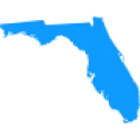 Blue silhouette map of the state of Florida.