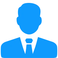 Blue silhouette icon of a person wearing a suit and tie.