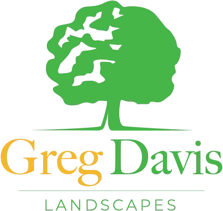 Logo with a stylized green tree above the text 'Greg Davis Landscapes' with 'Greg' in orange and 'Davis' and 'Landscapes' in green.