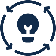 Light bulb inside circular arrows symbolizing continuous innovation or idea flow.