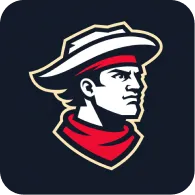 Cowboy mascot logo with hat and red bandana on dark background