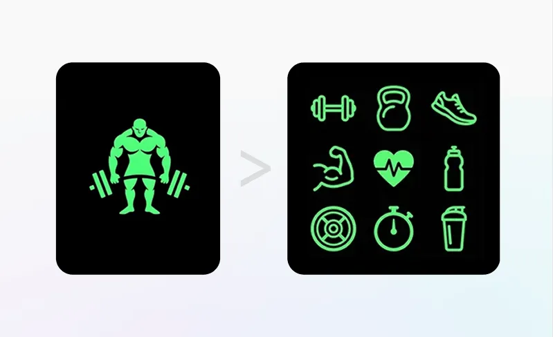 Fitness mascot logo converted into matching icon collection