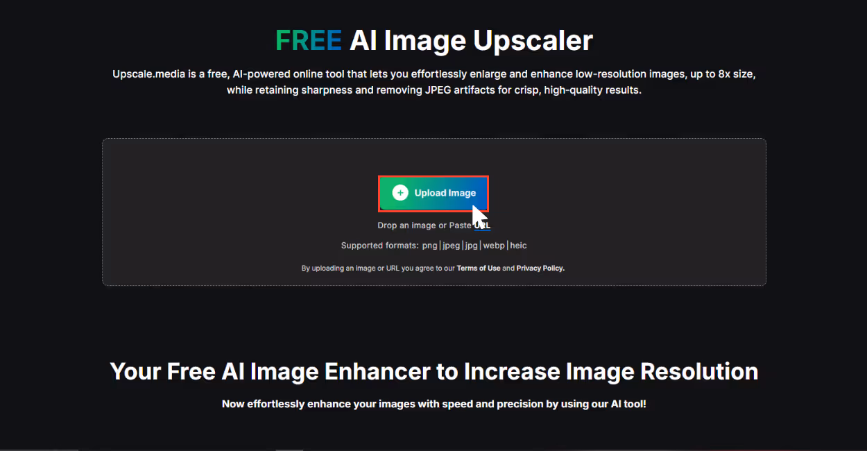 Upload image on upscale.media