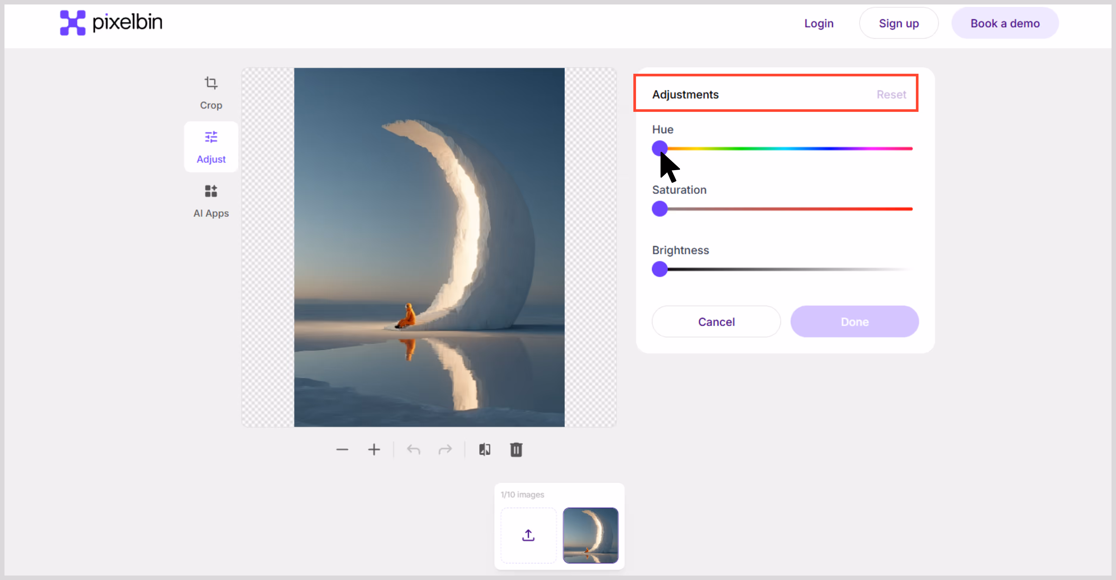 Adjusting saturation, brightness, and hue