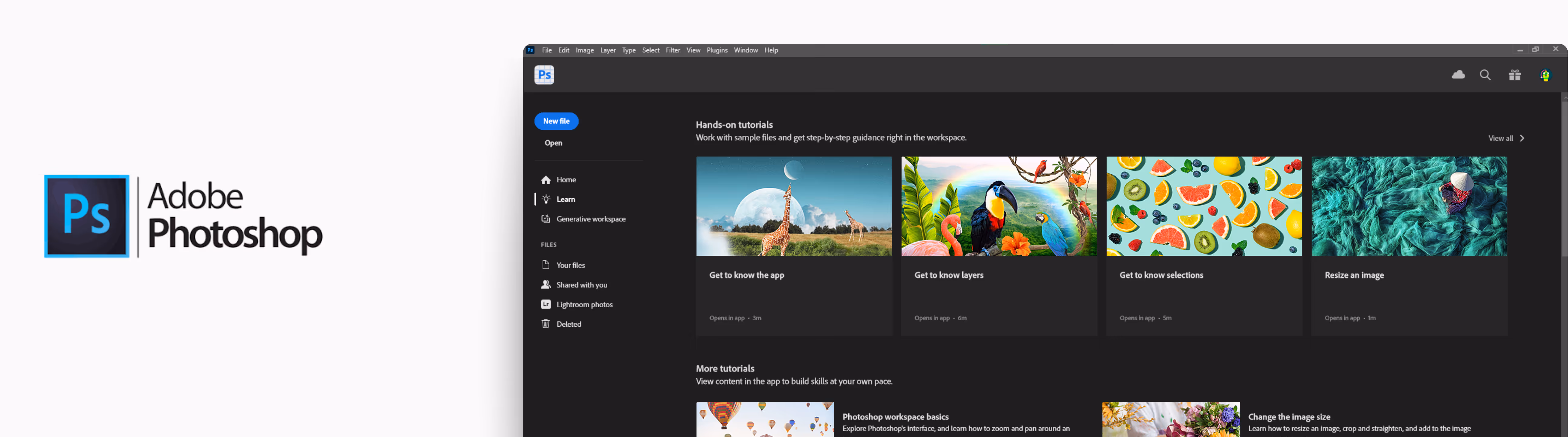 Home page of Photoshop