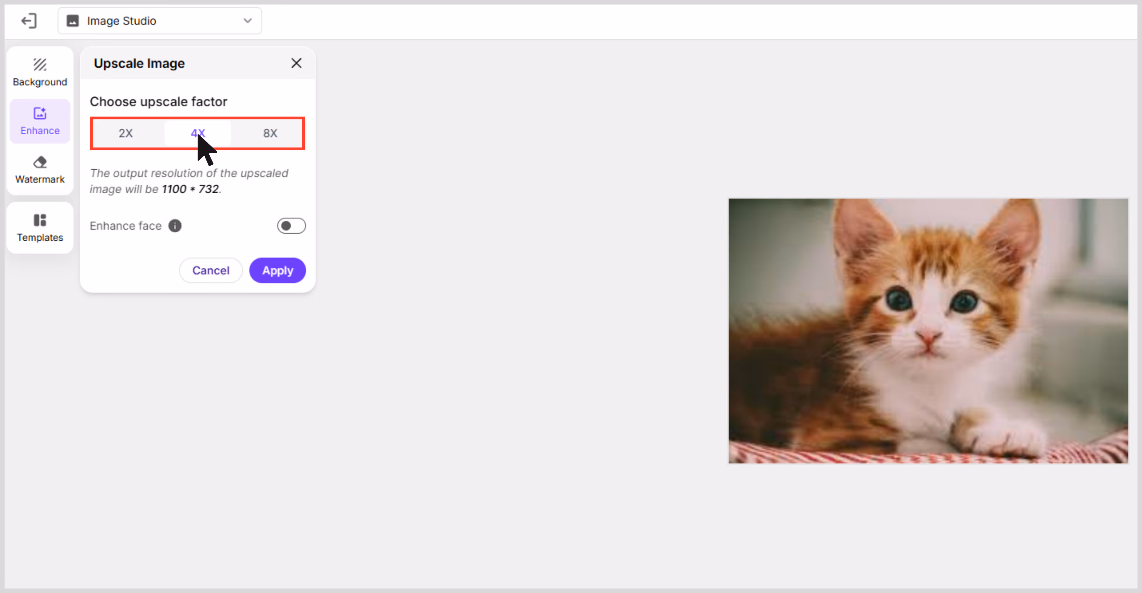 Choose image upscale size