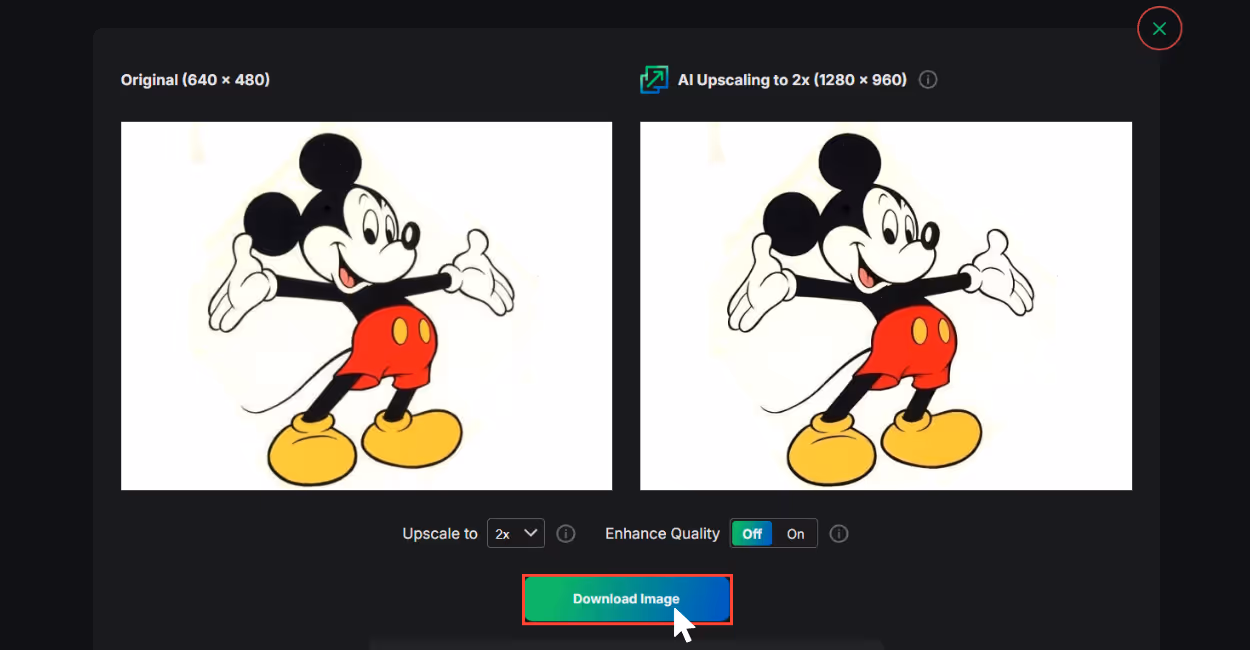 Download your upscaled image instantly
