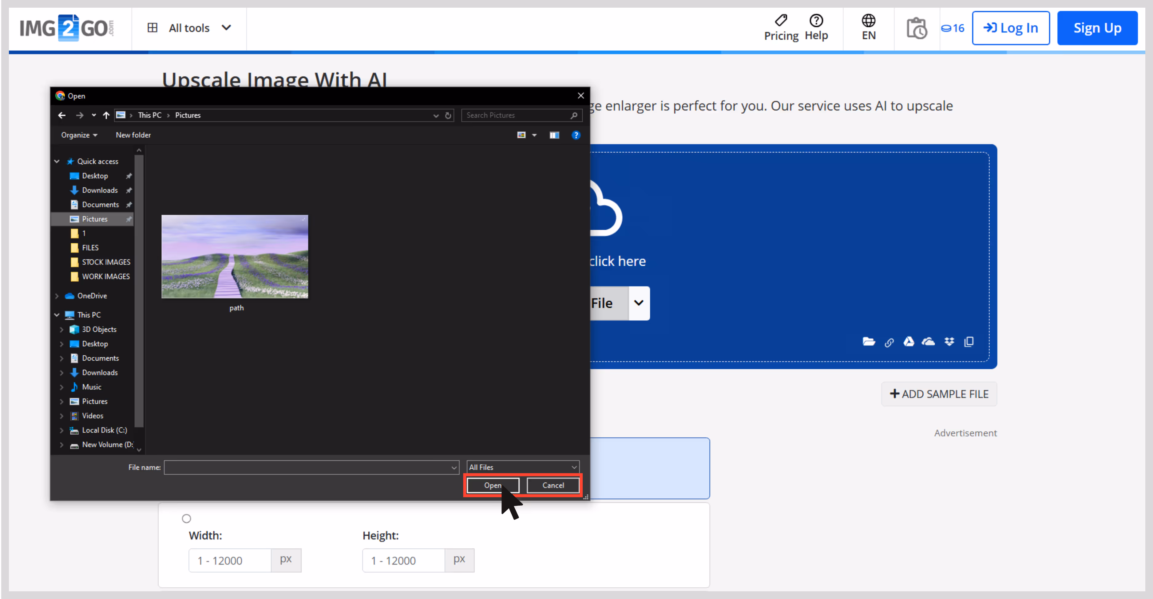 Click “Choose File” to upload your image
