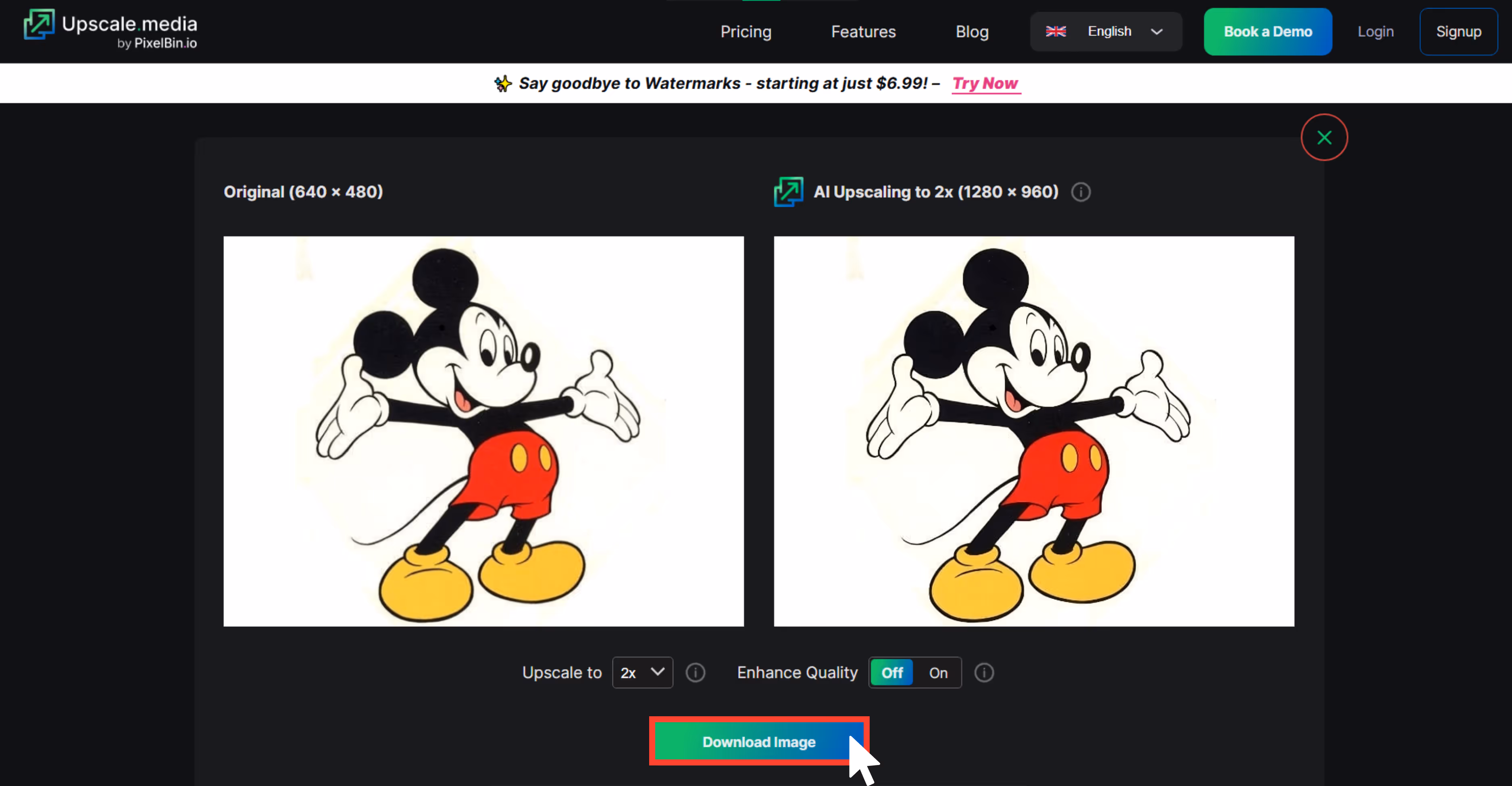 Download your upscaled image instantly