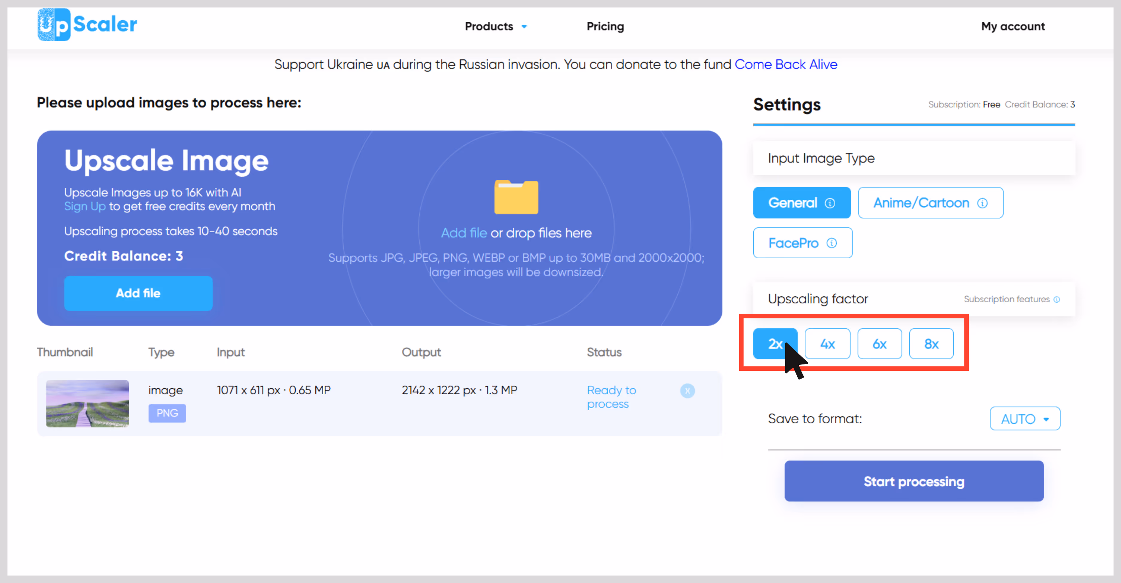 Choose the upscaling factor within 2x to 8