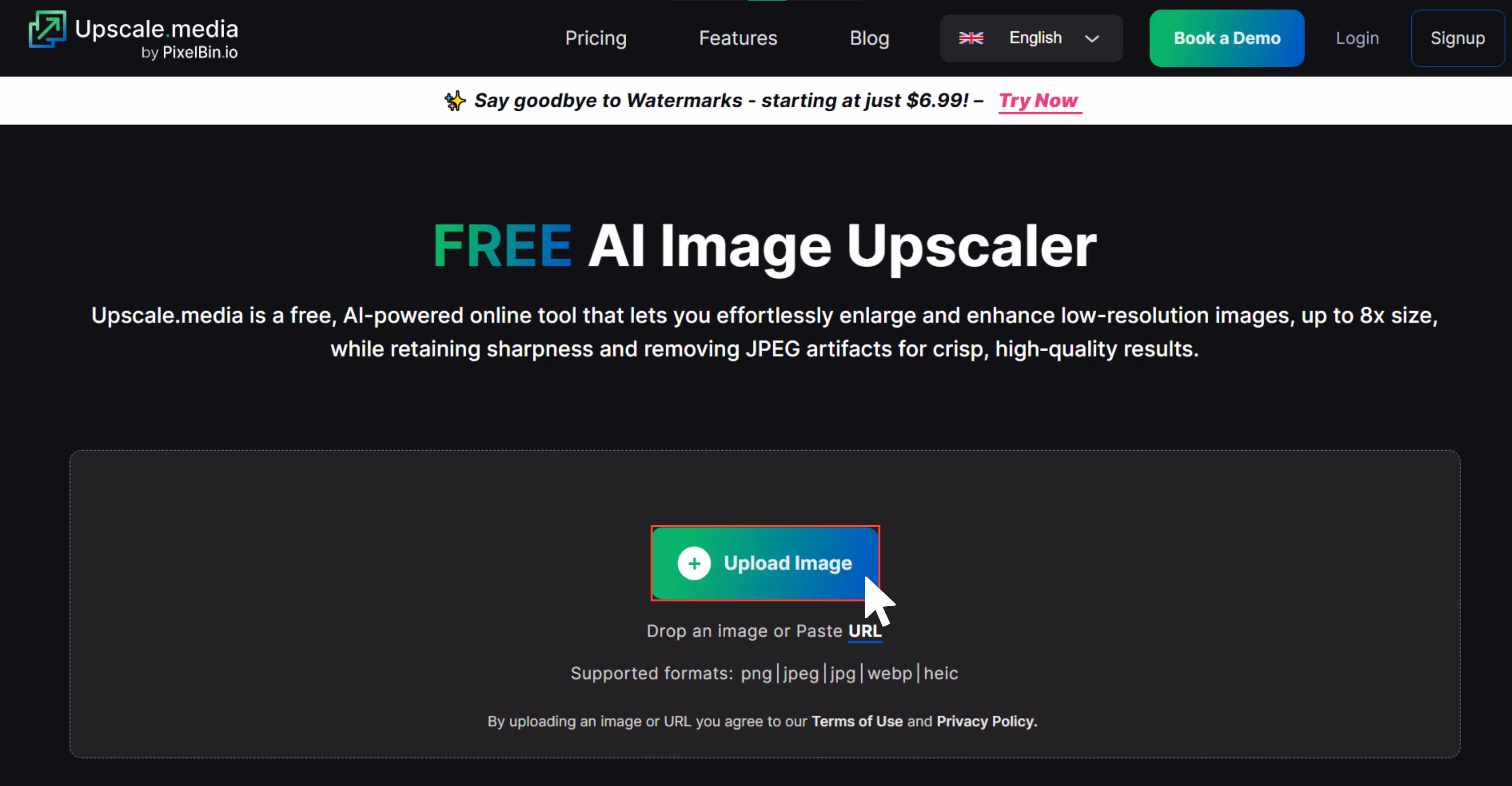 Upload image in PNG JPG Webp