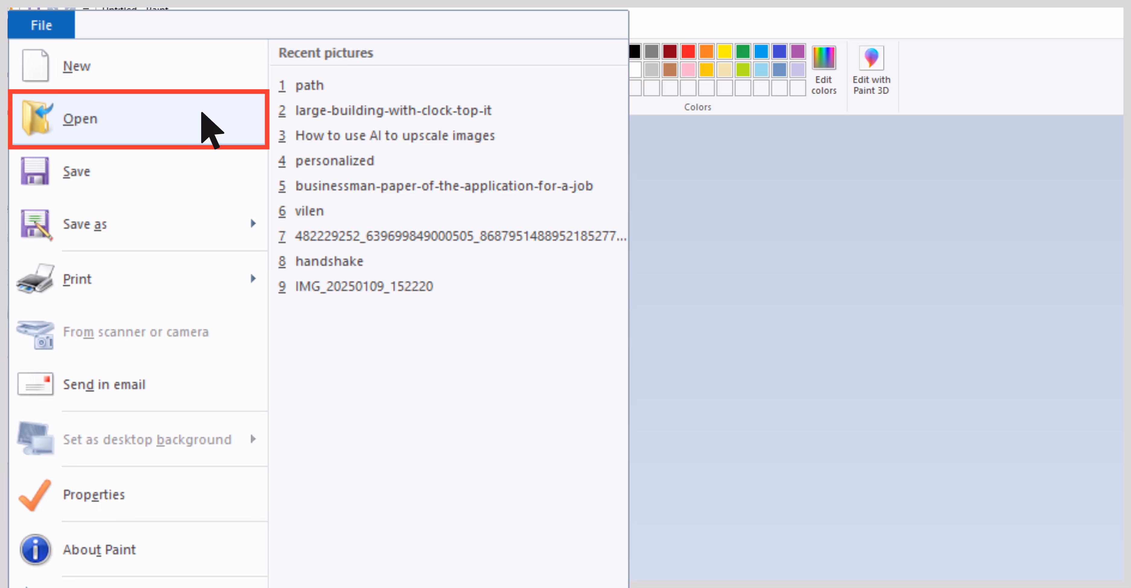 Open the image in Paint
