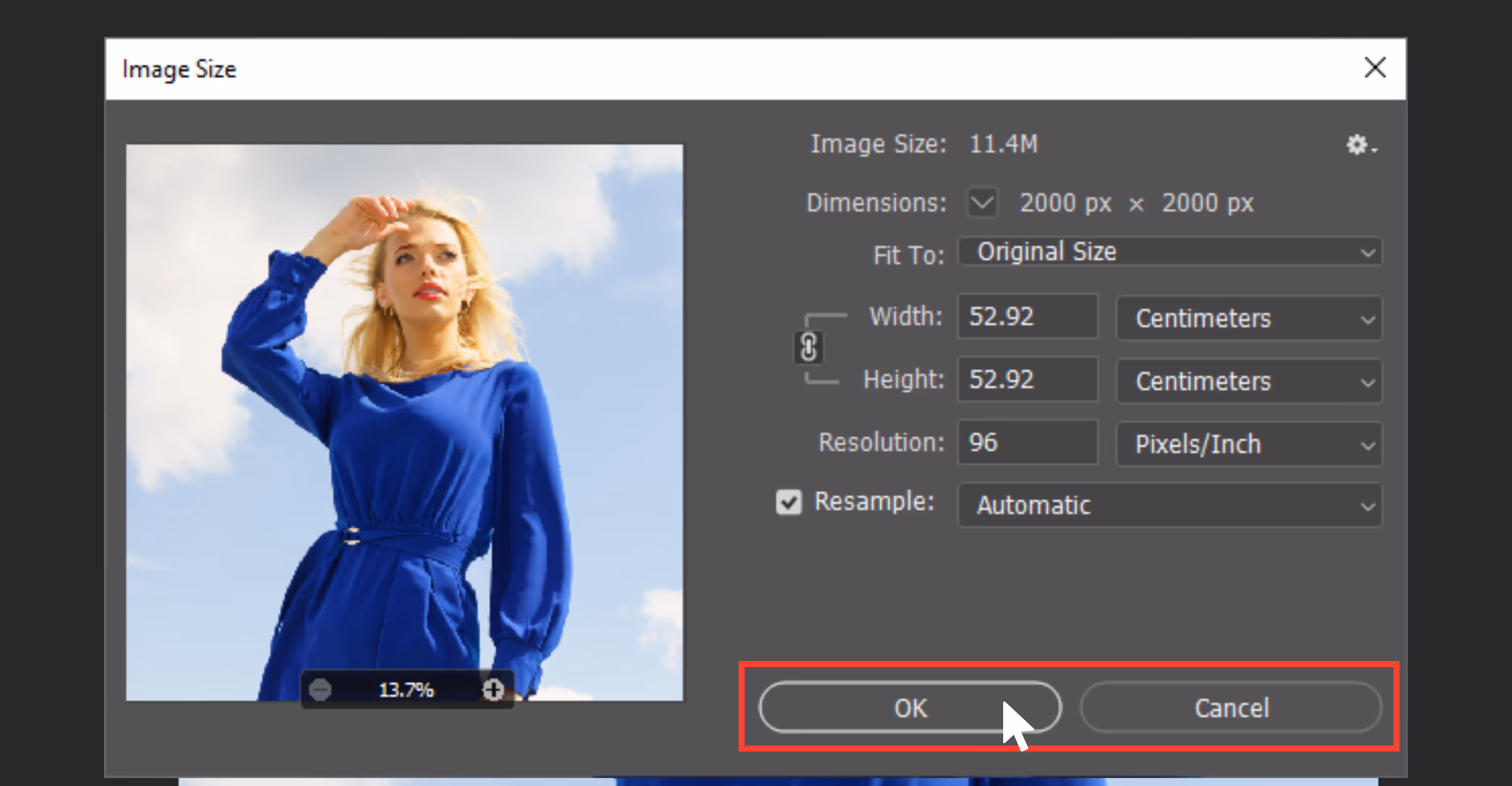 tick the Resample checkbox
