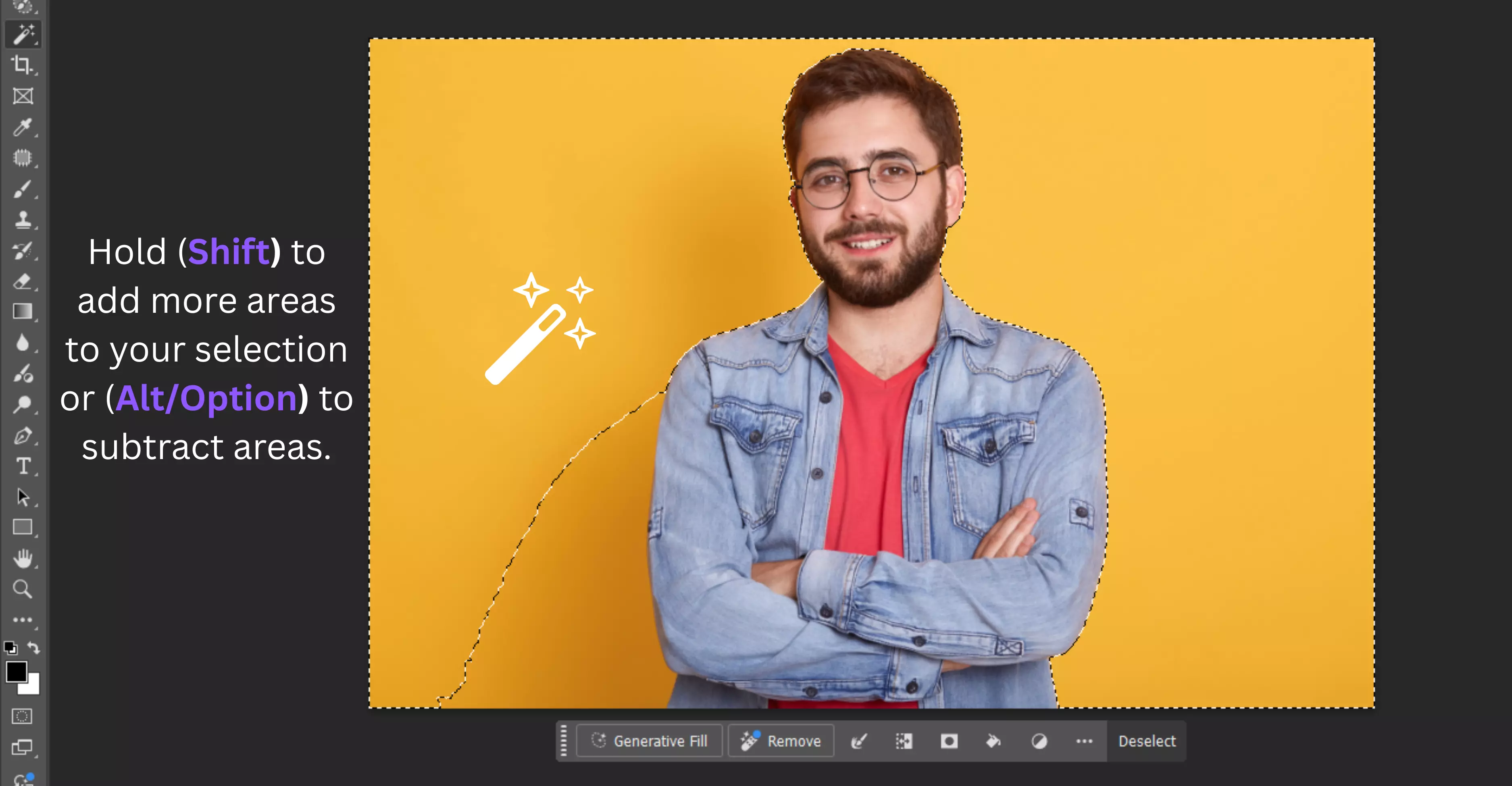 selection or Alt/Option to subtract areas