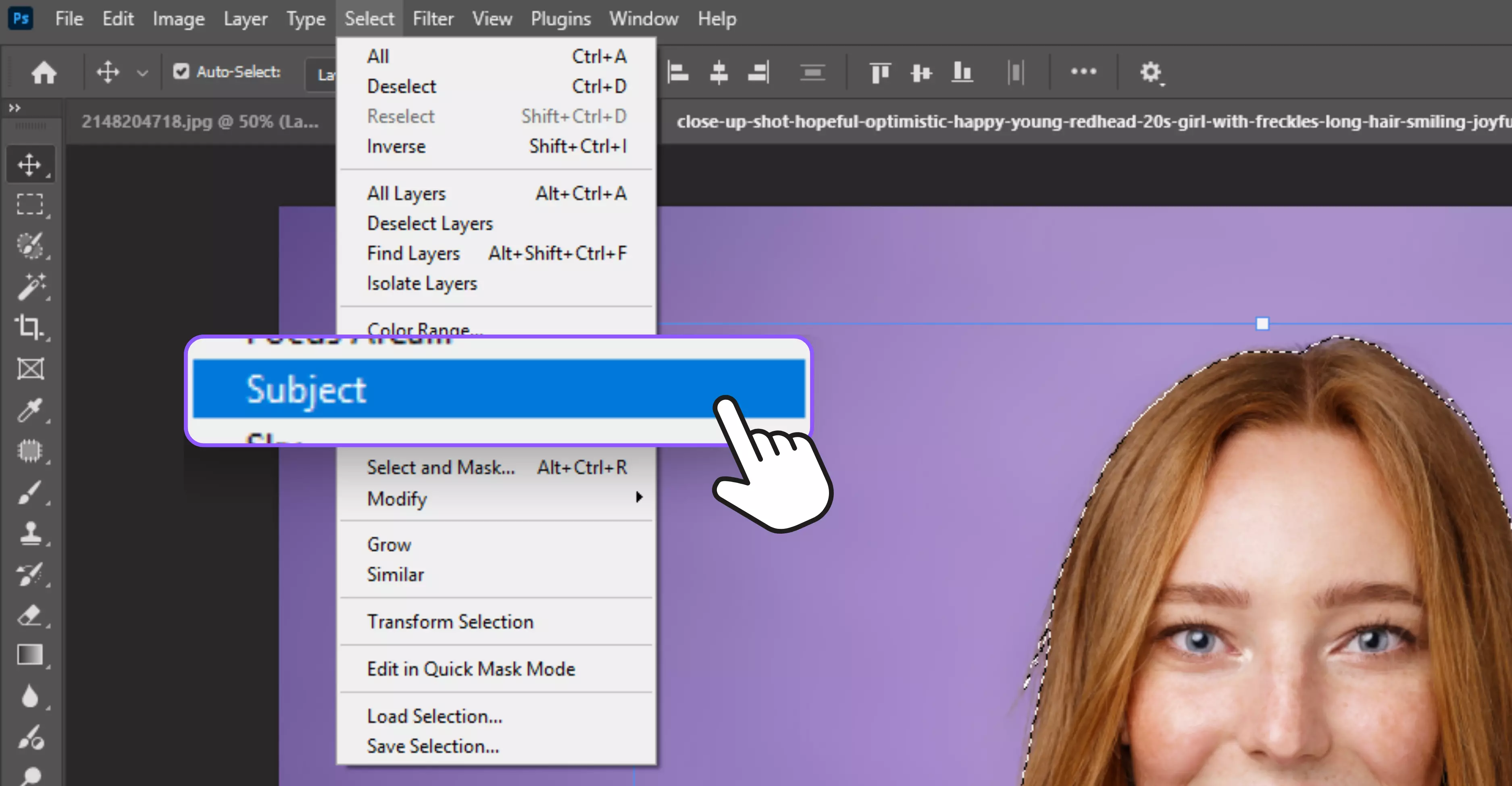 Photoshop will automatically detect and highlight the main subject