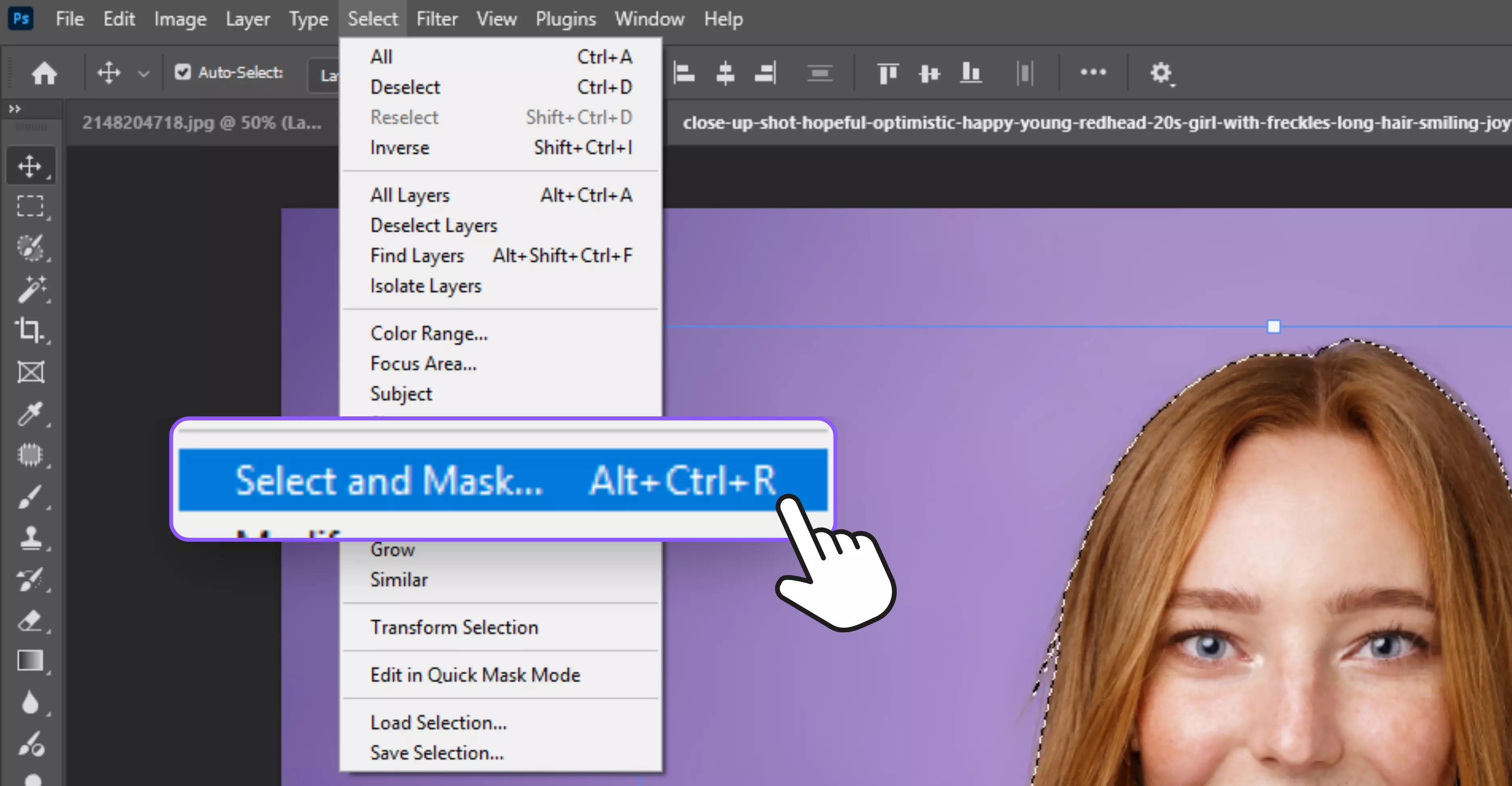 This opens the workspace for refining selections