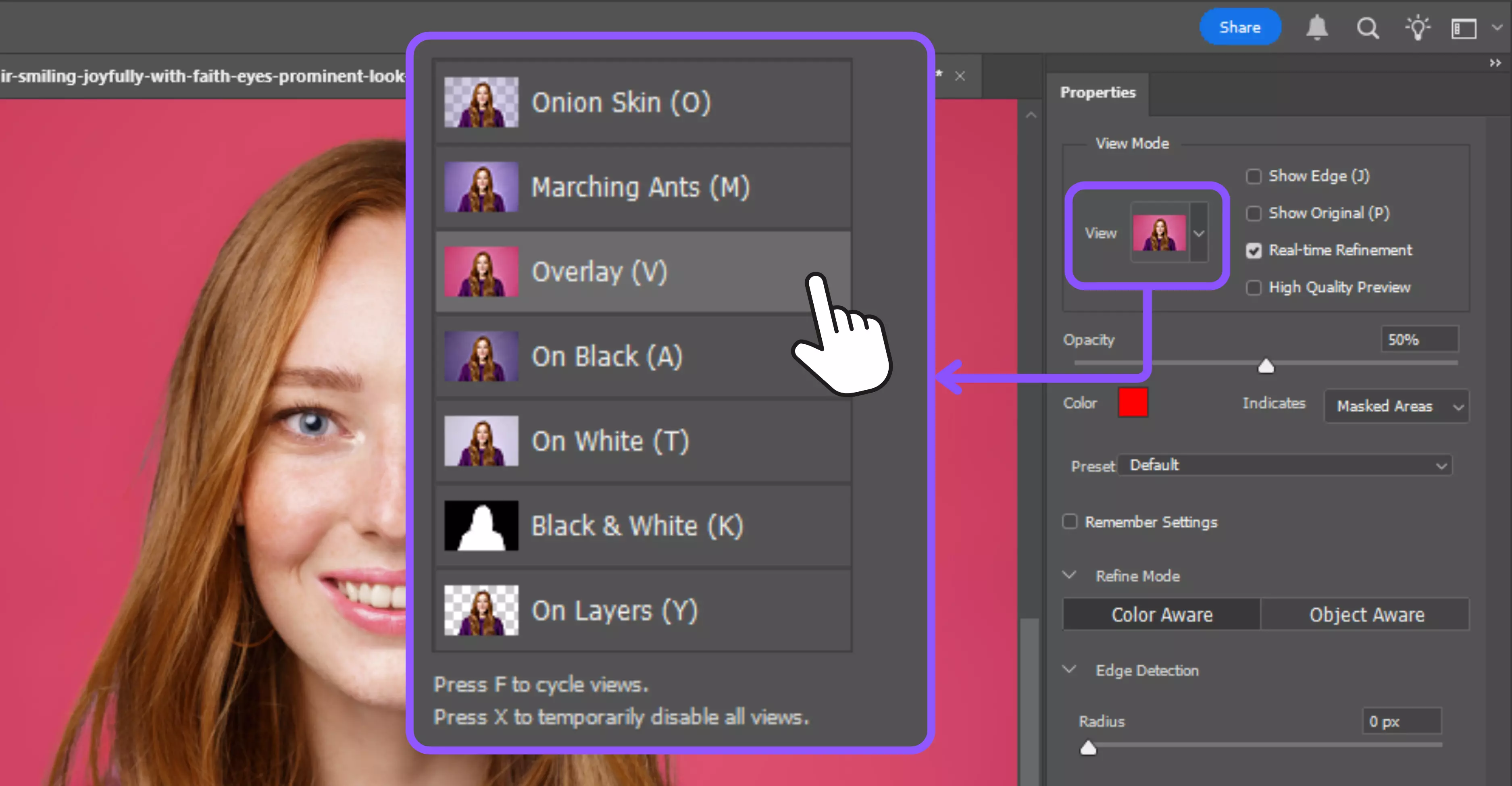 In the Select and Mask panel