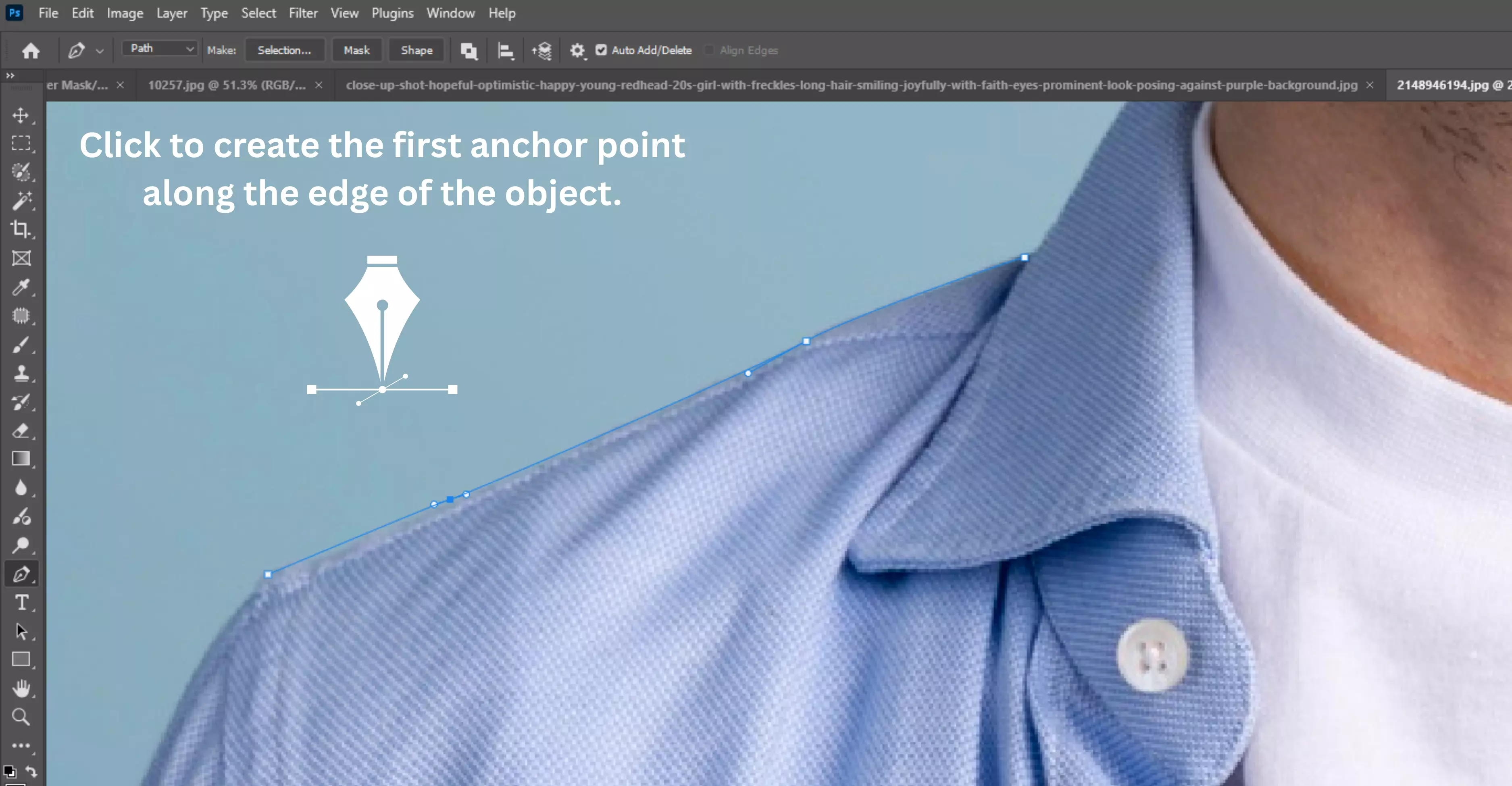 the first anchor point along the edge of the object
