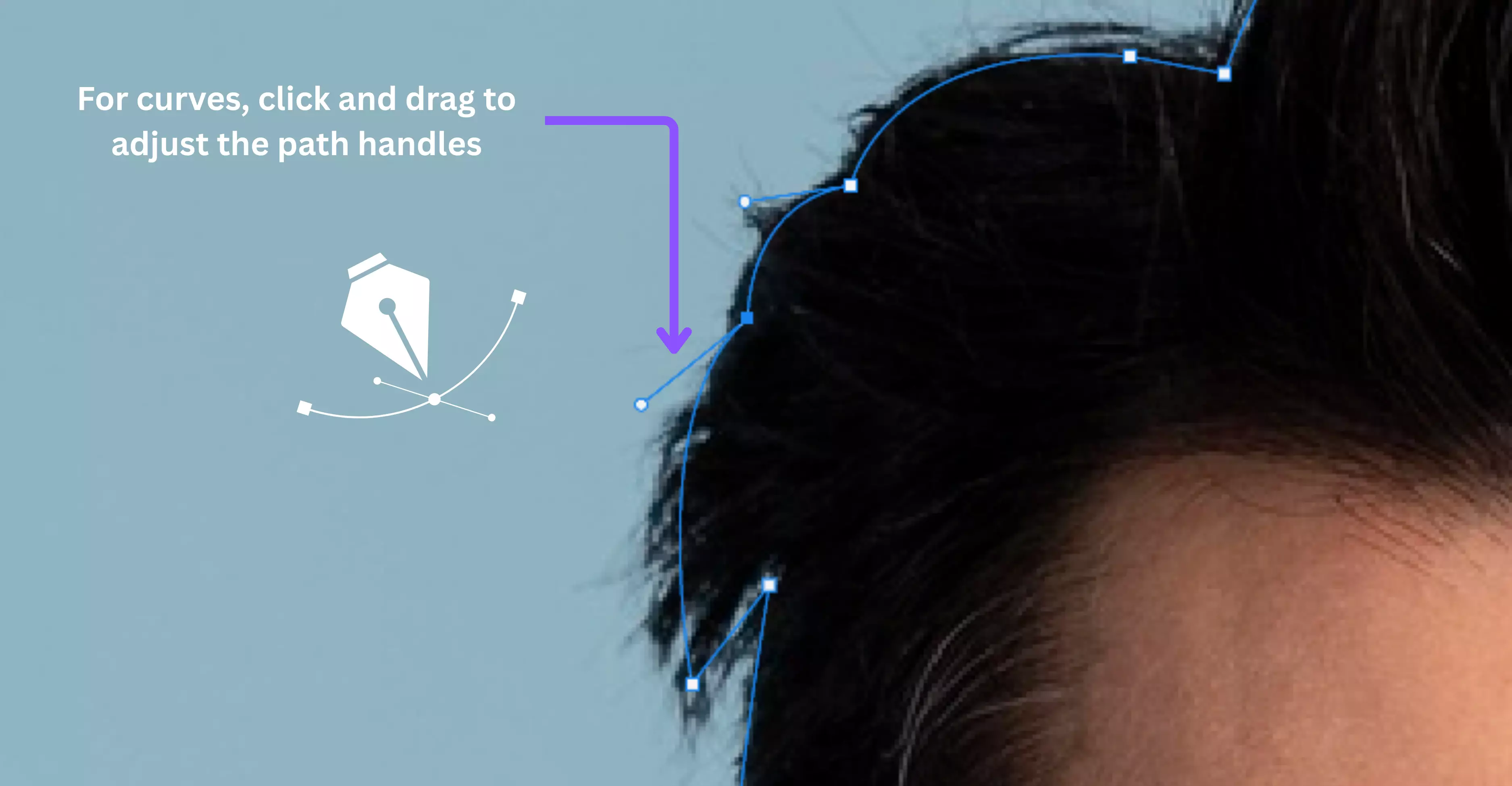 click and drag to adjust the path handles