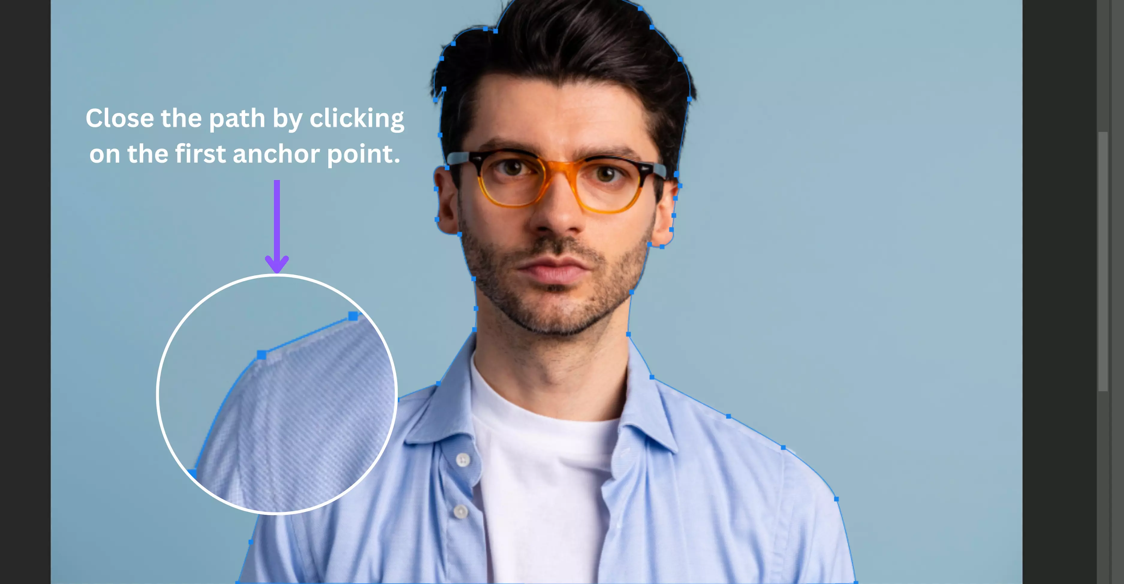 Close the path by clicking on the first anchor point