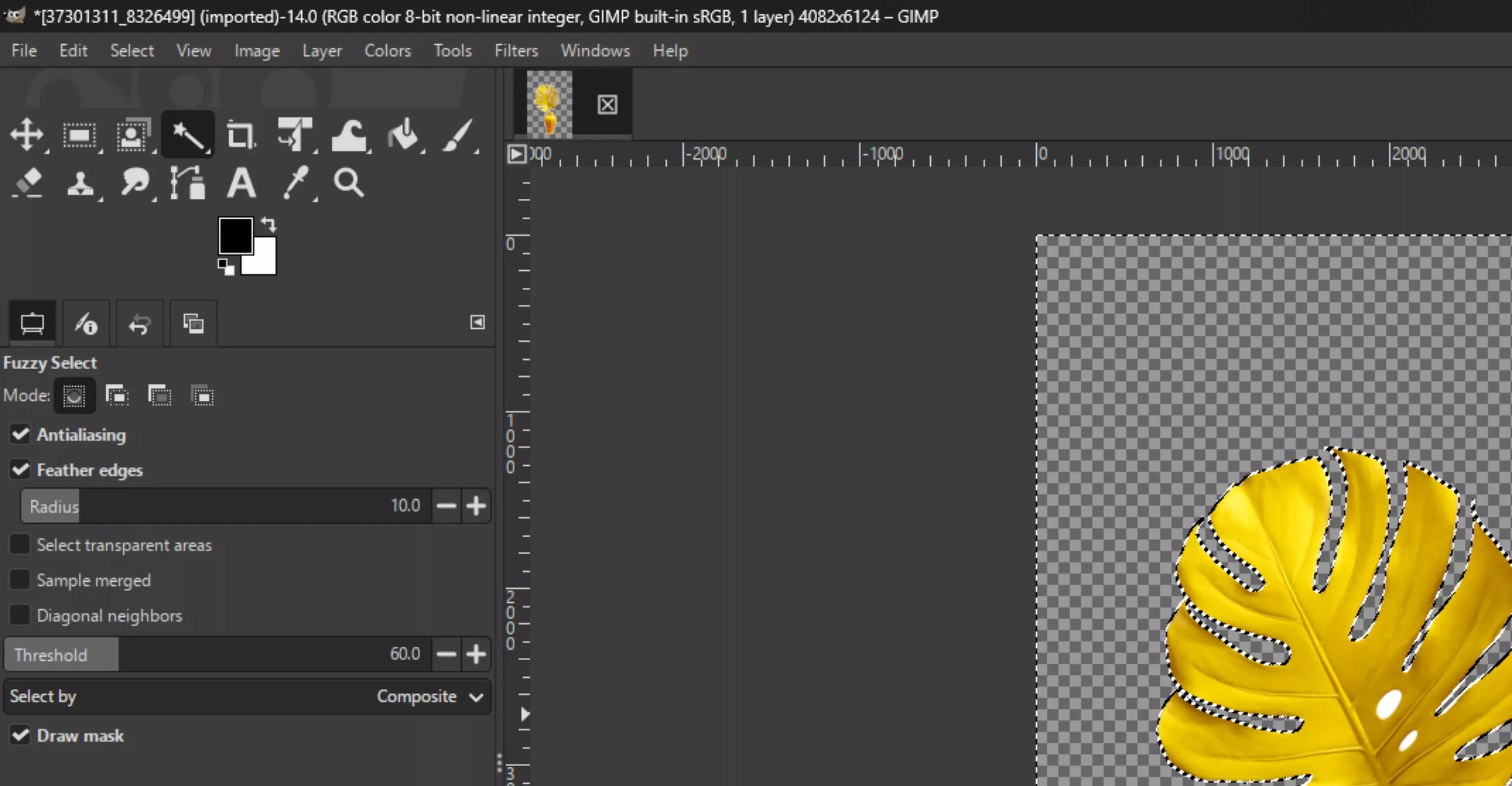 add a Layer Mask (Layer → Mask → Add Layer Mask → Selection)